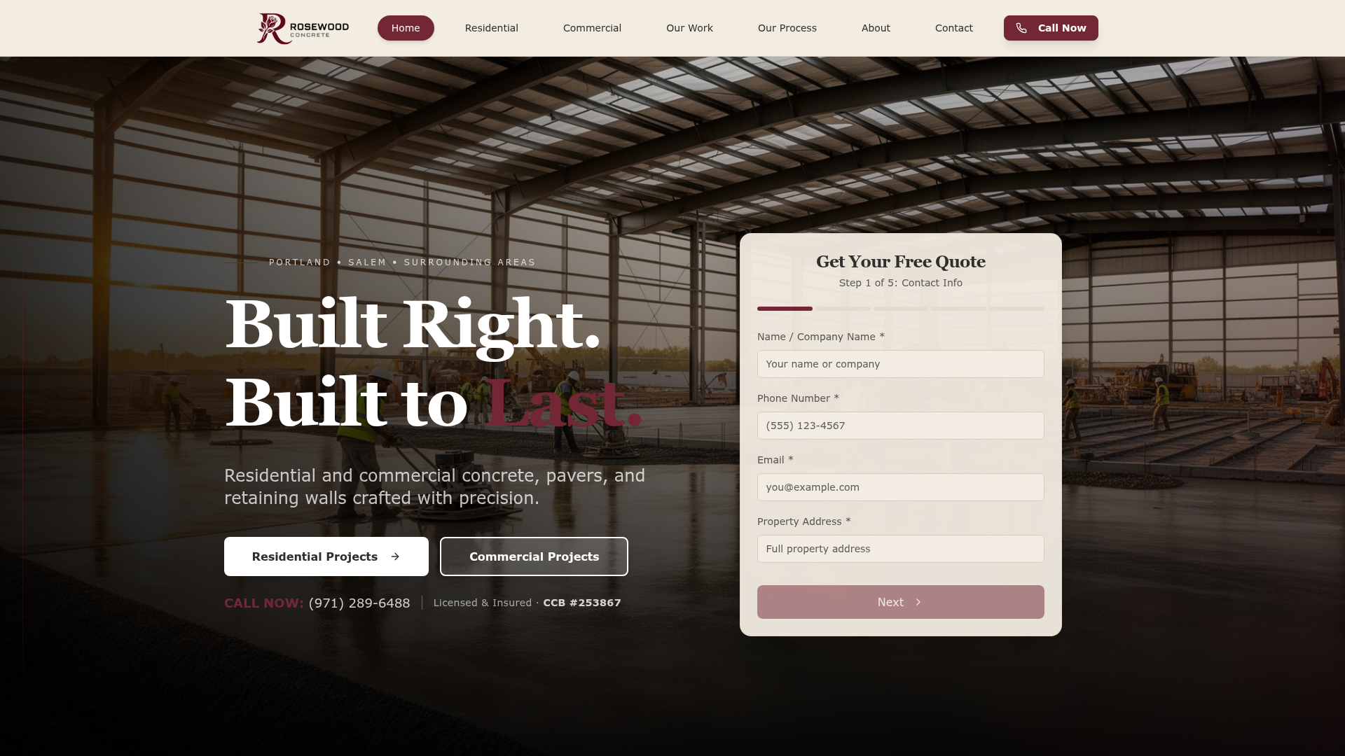 Rosewood Concrete website preview